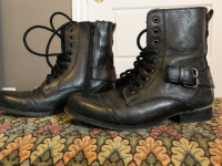 Aldo Orelena Leather Combat Boot Black - Size 8