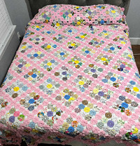 LIGHT PINK YO-YO QUILT 108" x 94"