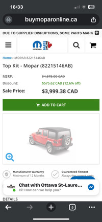 Jeep Wrangler - Soft Top 2018-2024 Mopar Canada Part