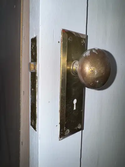 Vintage Solid wood core door w/ brass hardware, View more