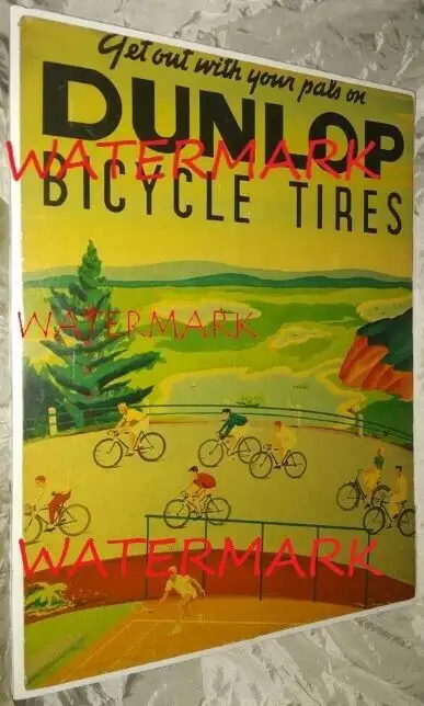 ORIGINAL, RARE CANADIAN ADVERTISING STONE LITHOGRAPH COLOUR POSTER depicting Bicyclists, & Tennis Pl...