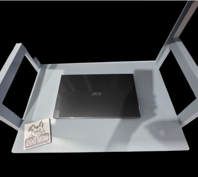 4 tier shelf display unit or ladder desk refinished in dark grey