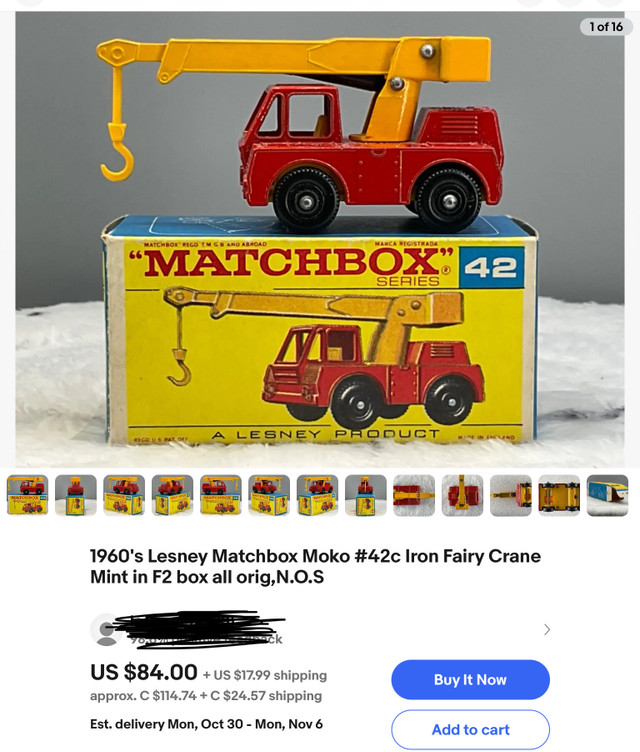 Vintage Lesney Matchbox 42C Iron crane with REPRODUCTION F box. in Arts & Collectibles in Hamilton - Image 2