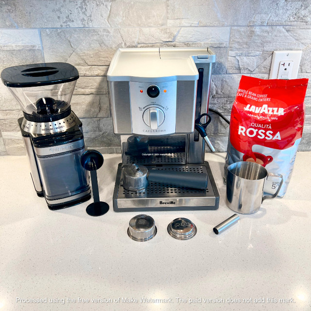 Breville Espresso Machine + Cuisinart Automatic Burr Grinder in Coffee Makers in Calgary