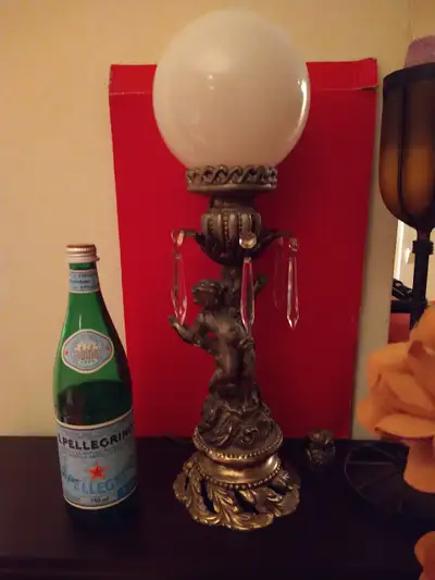 Vintage Metal Cherub Angel Table Lamp, View more