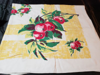 Vintage Fabric Tablecloth, berries pattern, 1950s ~3.75' x 4