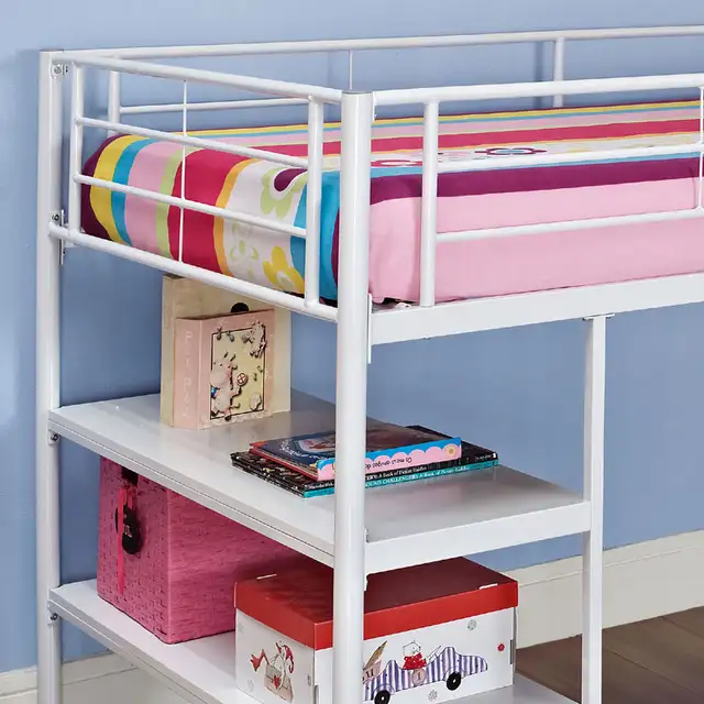 Walker Edison 79" Metal Twin Loft Bed With Desk and Shelves62864743734018121
