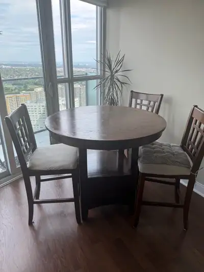 Round Malaysian Wood Extendable Dining Table + 3 Chairs, View more
