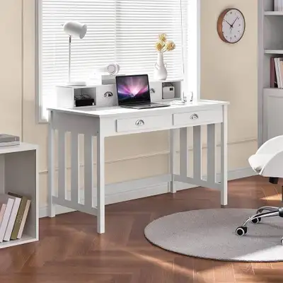 47 Inch Large Computer Desk, White Home Office Workstation with , View more