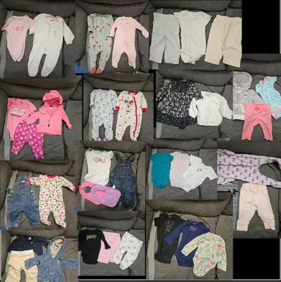 Sizes 3-6 months and 6 months girl’s clothes. Some are in good used condition. Most are in excellent...