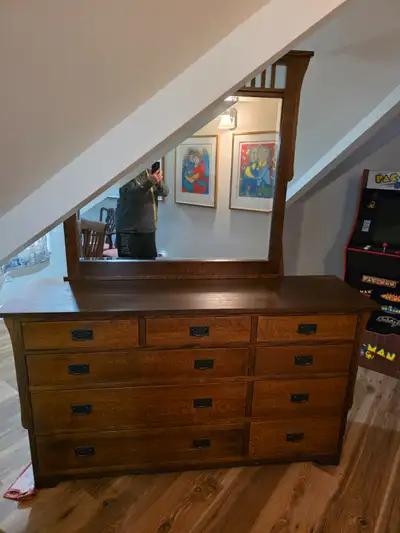 Custom mades solid oak dresser with mirror, View more