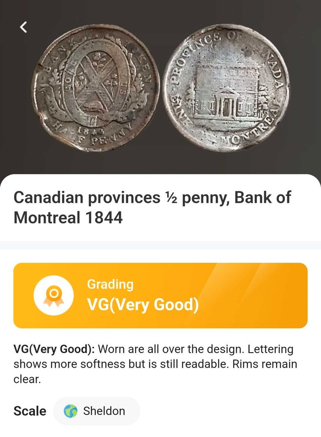 ** Bank Of Montreal Half Penny 1844 Canadian Province Bent in Arts & Collectibles in City of Toronto - Image 2