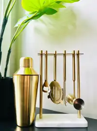 Matte Gold and White Marble Mixology/Bartending Set