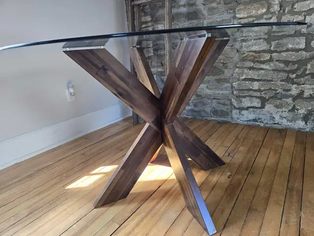 round glass / wood dining table  in Dining Tables & Sets in Brockville - Image 3