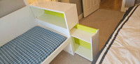 Ikea bed with bookshelf head board and pull out bookshelf 