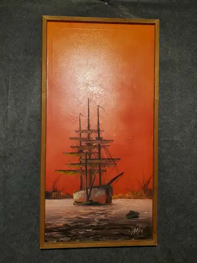 MCM Tall Ship Schooner Oil Painting Red "Martin", View more