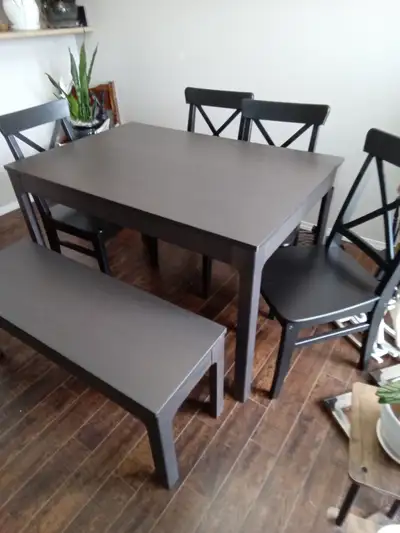 KITCHEN TABLE W/CHAIRS & BENCH, View more