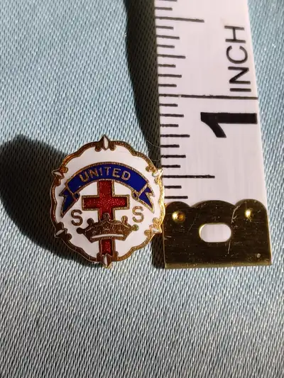 Vintage United church SS crown cross pin, View more