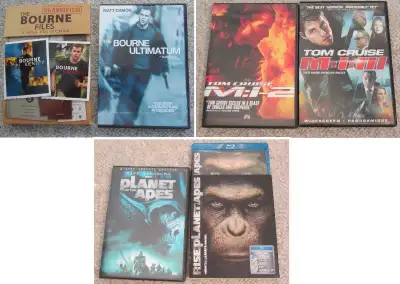 Movies from three different movie franchises are available on DVD/blu-ray as follows: 1) The Bourne...