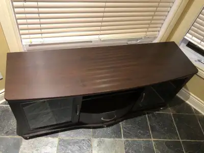 Dark brown Nester TV Credenza bench with glass doors, View more