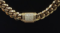 21 Inch Polished Miami Cuban Chain - 10K Yellow Gold and Diamond