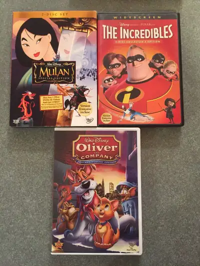 Disney DVDs EUC Mulan The Incredibles Oliver and Company, View more