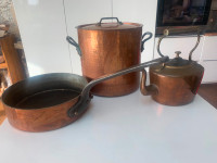 3 Excellent Condition Antique Copper Cookware
