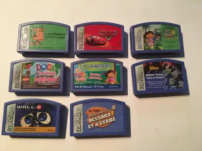 LOT DE 8 JEUX VIDEO LEAPFROG LEAPSTER PRIX 5 DOLLARS CHACUN ET TOUTE EN EXCELLENT CONDITION .