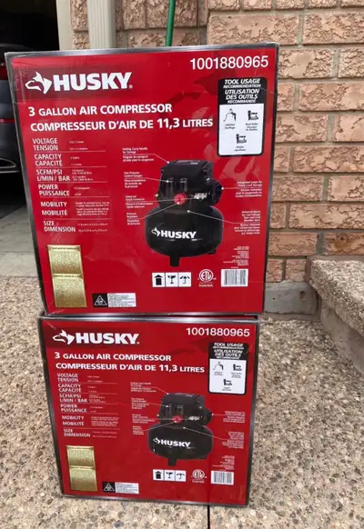 Selling two brand new husky 3 gallon air compressor never used. $120 each Serious inquiries only Pic...