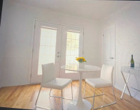 WHITE TULIP TABLE AND 2 CHAIRS