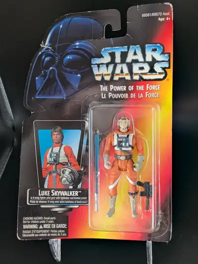 Vintage 1995 Kenner The Power of the Force Luke Skywalker in X-wing fighter pilot gear with lightsab...