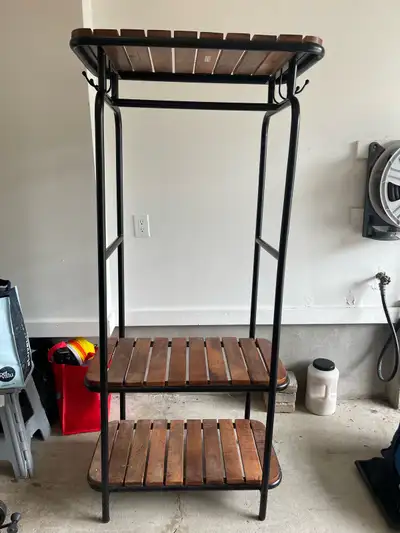 Metal and Wood Shelf With Hooks, View more