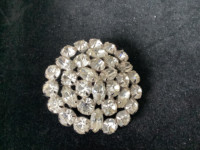 Vintage Round  1.5 inch Silver Tone Rhinestone Brooch