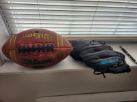 Baseball glove and football
