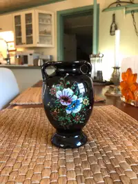 Vintage Porcelain Brown Bud Vase With Hand Painted Floral Motif
