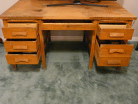 Large Antique Oak Office / Teacher’s School Desk