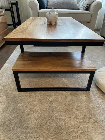 Solid Wood Coffee Table with Bench-Style Storage – Rustic Modern, View more