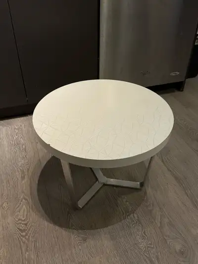 White Round Coffee Table with Geometric Pattern, View more