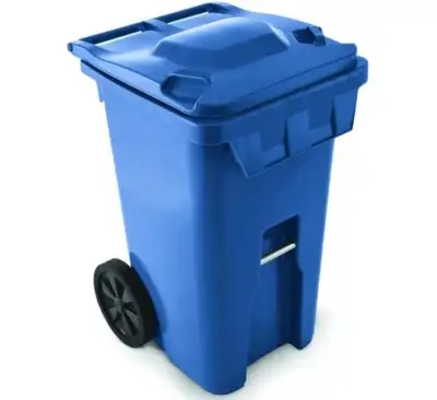 blue herby curby recycling bin with wheels, View more