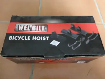 Made by Wel-Bilt, lifts bicycle up and out of the way, ideal for garages and basements, mounts easil...