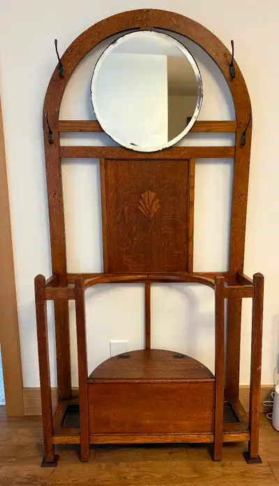 Antique front hall stand with mirror, View more