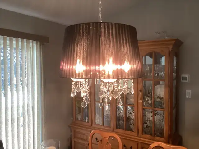 Drum Dtyle Silver and crystals with black shade chandelier in Indoor Lighting & Fans in Hamilton - Image 5