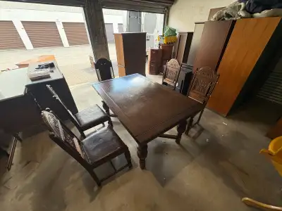 Free delivery antique solid oak dining table with 5 chairs, View more