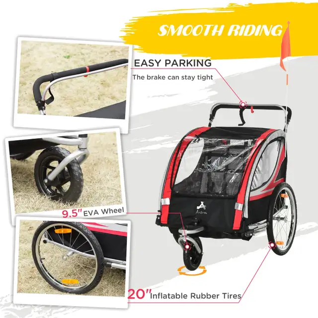 Aosom 2 Seat Bike Trailer for Kids with Handbrake in Road in Markham / York Region - Image 5