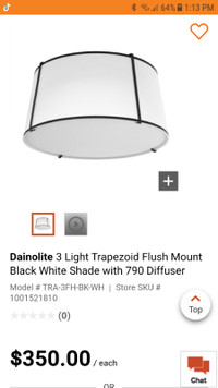 Dainolite 3 Light Trapezoid Flush Mount Black White Shade