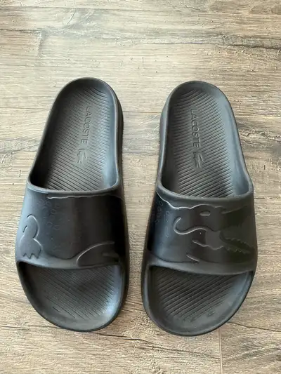Lacoste black slides size 9, View more