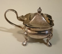 Antique Silver Plated Footed Salt Cellar with Cobalt Blue Lining