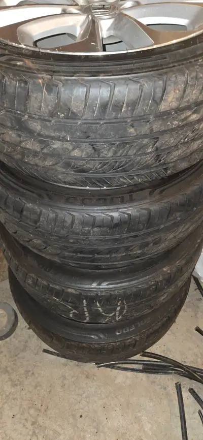 Brand new tires on used rims. Asking 350 obo, need gone