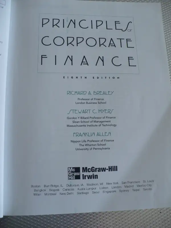 PRINCIPLES OF CORPORATE FINANCE ( BREALEY MYERS ALLEN )62863728691457122