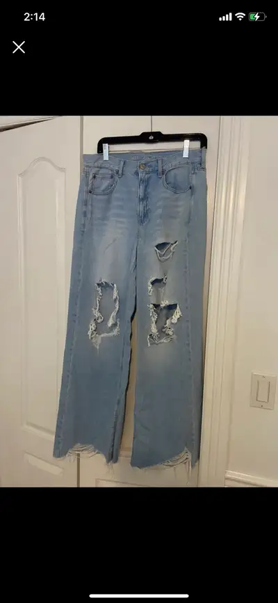 American Eagle distressed wide leg jeans , View more